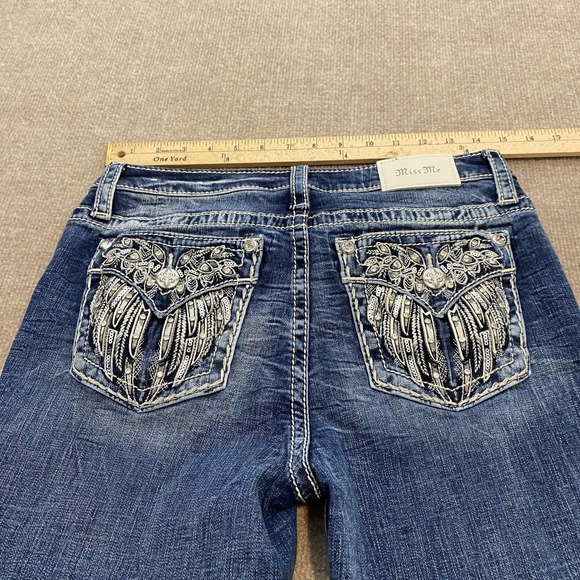 Miss Me Bootcut Jeans Womens 29 Medium Wash Stretch Rhinestone Embroidered Boho - Picture 6 of 13